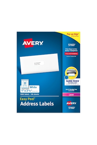 Easy Peel Laser Adresi Etiket, 1 X 2 5/8, Beyaz, 3000/box, Sold As 1 Box