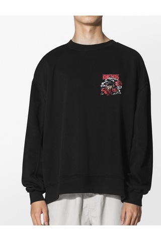 Unisex Siyah Snakeman Baskılı Hoodie Oversize Kapşonsuz Sweatshirt Siyah