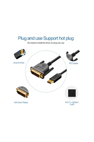Qgeem UA18 USB-C DVI Adaptörü 4K Tip-C Kablosu 1.2 Metre
