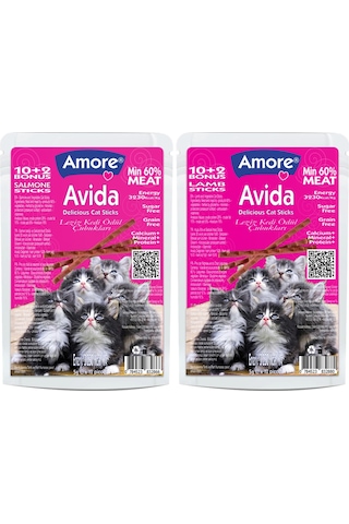 Amore Avita Balıklı ve Sebzeli Kedi Ödül Çubuğu 12 Adet + Kuzulu ve Sebzeli Kedi Ödül Çubuğu 12 Adet
