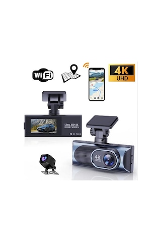 Çift Lensli Ultra Hd 4k Araç İçi Kamera Geniş Açı Wifi Uygulama Kontrolü Döngüsel Kayıt Gece Görüşlü