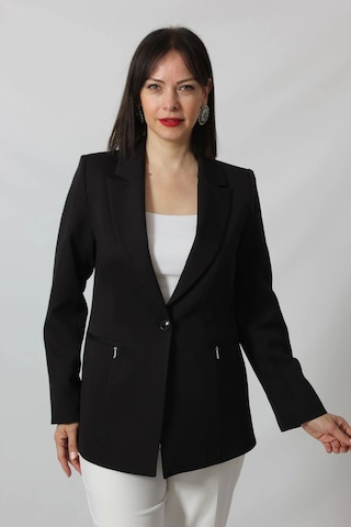 Moda Berray 1904 Siyah Fermuarlı Cep Aksesuarlı Kadın Büyük Beden Blazer Ceket Siyah