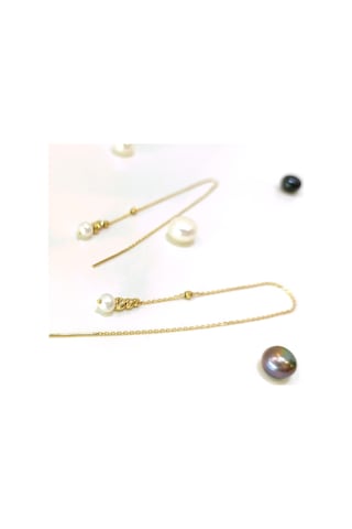 Altın Ürünler  Dorika Toplu İnci Sallanan Zincir Küpe 14 Ayar