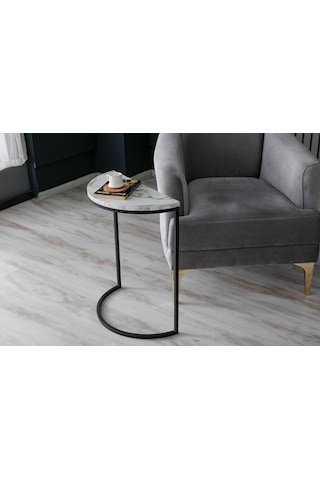 Lisa Metal Tekli Yan Sehpa Beyaz