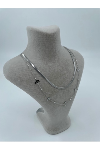 Xbaby İkili Kuş Gümüş Renk Çelik Kolye Gümüş