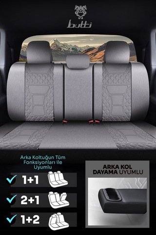 Gri - Gri Butti Speedy Serisi Premium Oto Koltuk Kılıfı Ortopedik Destekli, Ön Arka Tam Set, Aırbag Uyumlu