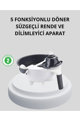 5 Fonksiyonlu Döner Rende Süzgeçli Çok Amaçlı Sebze Doğrayıcı Kaymaz Tabanlı Çok Renkli