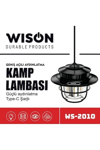 Go İthalat Wison Ws-2010 Geniş Açılı Aydınlatma Kamp Lambası Siyah