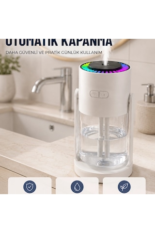 Led Işıklı Hava Nemlendirme Cihazı Şeffaf Su Hazneli Sessiz Masaüstü Nemlendirici