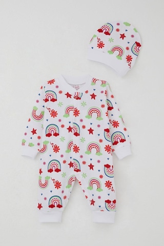 Breeze Kız Bebek Tulum Gökkuşağı Masalı Çiçek Desenli 0-6 Ay, Beyaz Beyaz