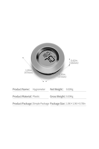 Cigarloong Dijital Mini Higrometre Nem Isı Ölçer Yuvarlak Silver