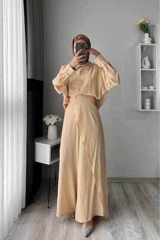 Neşeli Butik Kadın Tunik Pantolon İkili Tesettür Takım Nms052 Bej