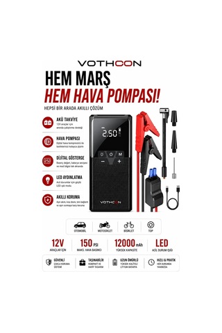 Magicool Vothoon12000 Mah Akıllı Akü Takviye Ve Dijital Hava Pompası Akım Korumalı