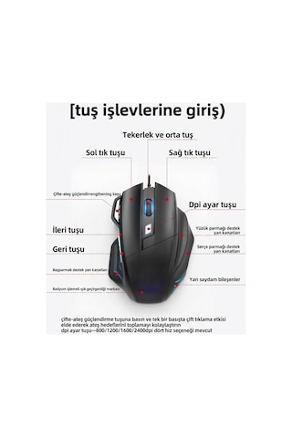 G200 Rgb Işıklı 7 Tuşlu 2400 Dpı Ergonomik Gaming Oyuncu Mouse - Çift Ateş Özellikli