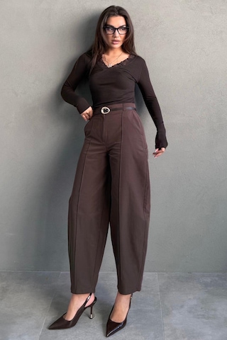 Madmext Kahverengi Modern Kesim Kemerli Yüksek Bel Bol Paça Kumaş Pantolon Mg2618 Kahverengi