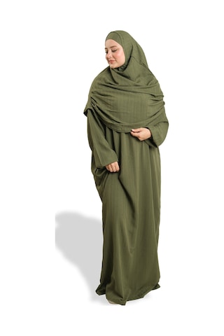 2 Parça Namaz Elbisesi Dokuma Kendinden Desenli 2502 09 Haki