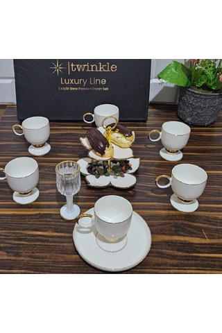Twinkle Luxury Gold Bone Porselen Kahve Fincan Takımı 01gld01