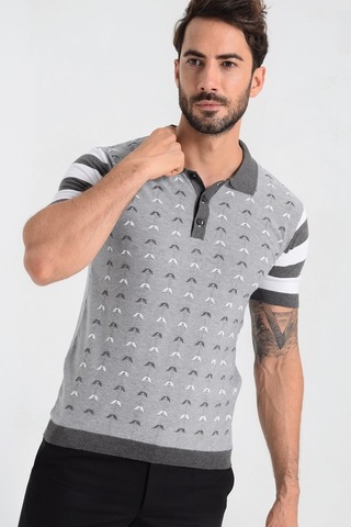 Heyss Polo Yaka Kısa Kollu Desenli Erkek Triko (380734720) Gri