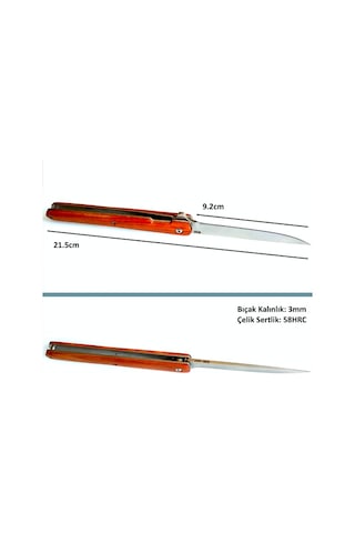 Omeniv Doğal Ahşap Maun Saplı Kamp Çakı Bıçak Kilitli Kılıflı Outdoor - Kahverengi