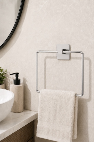 Kare Havluluk Yapışkanlı Delmesiz Matkapsız Metal Paslanmaz Çelik Banyo Askılığı El Havluluğu Krom