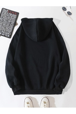 Startmore Siyah Unisex Kadın/erkek Nasa Renkli Baskılı Oversize Kapüşonlu