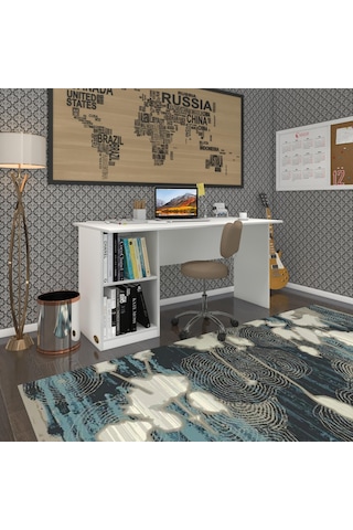 Kenzlife Ofis Masası Miyamoto Byz Sol 75 170 60 Raflı Dolap Bilgisayar Çalışma Masası Beyaz