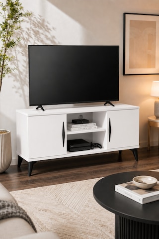 Vermo Tv Sehpası Tv Ünitesi Televizyon Sehpası Beyaz 110 Cm Beyaz