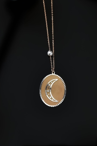 Papatya Silver 925 Ayar Gümüş Rose Rodyum Kaplama İncili Hilal Yıldız Kolye