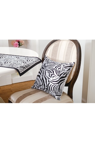 Finezza Zebra  Baskılı Kumaş Siyaha Beyaz Kırlent Kılıfı 45x45 cm   - 1442