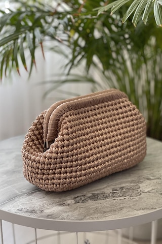 El Yapımı Rose Rengi Metalik Deri Örgü El Çantası Rose