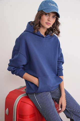 Mixray 2022 Unisex 3iplik Basic Polarlı Kapüşonlu Sweatshirt Hoodie Lacivert