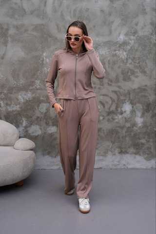 Elaxi Modal Kumaş Slim Fit Kapüşonlu İkili Takım VİZON