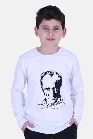 Fyk Kids Atatürk Imza Baskılı Unisex Çocuk Sweatshirt Beyaz