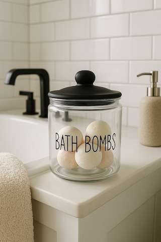 Qerhome Vakumlu Kapaklı Şeffaf Cam Banyo Düzenleyici Kavanoz Bath Bombs 1800 Ml Şeffaf