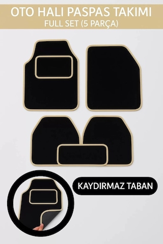 5 Parça Universal Topuk Destekli Oto Halı Paspas Takımı Kenar Renk Bej