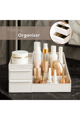Porsima 5303 Çok Amaçlı Organizer 2 Çekmeceli Kozmetik Parfüm Krem Takı Makyaj Düzenleyici Beyaz