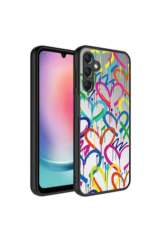 Samsung Uyumlu Galaxy A14 Kılıf Aynalı Desenli Kamera Korumalı Parlak Zore Mirror Kapak Kalp