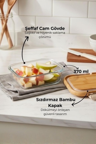 Bambum Satina - Kilitli Cam Saklama Kabı 370 Ml Bambu