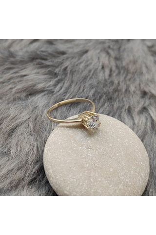 Chavin 0.75 Carat Tek Taş Sarı Altın Yüzük Br17
