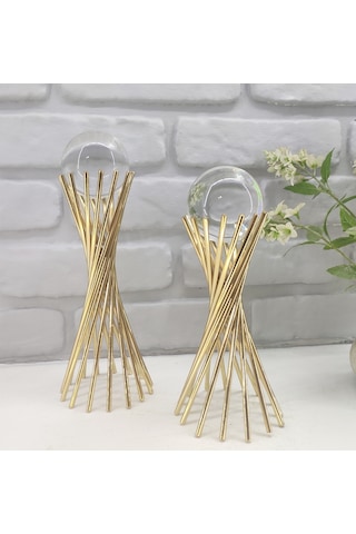 Gold Kaplama Metal 2'li Set Salon Burgu Kristal Cam Toplu Dekor 1 Takım