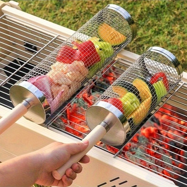 Trendooze 304 Paslanmaz Çelik Döner Izgara Sepeti, 360 Ayarlanabilir Yükseklik