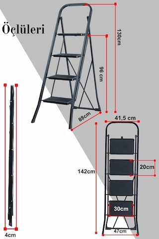 Ertekpa MT4 Minitower4 Basamak Geniş Basamaklı Merdiven Siyah