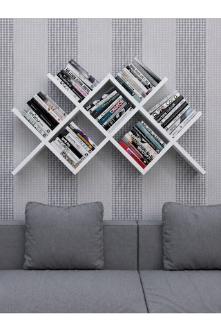 Çapraz Kitaplık Mdf Beyaz