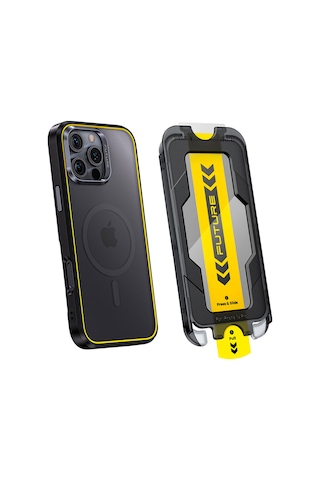 Aohi The Future İphone Uyumlu 16 Pro Max Kılıfı Siyah, Tam Kaplayan Kırılmaz Temperli Camlı Koruma-ssc14113