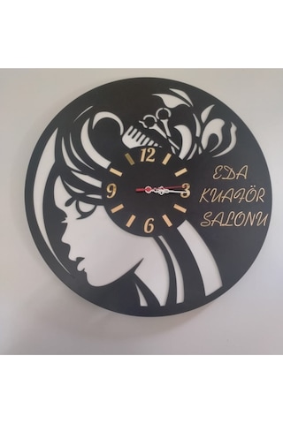 Kuaför Duvar Saati Muhteşem Tasaım Sağlam 3+3 Mm Mdf Kaliteli Siyah