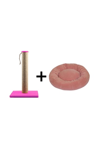 Pribor Kedi Tırmalama Tahtası 40 Cm Ve Kedi Simit Yatağı 50 Cm Çap Polar 2' Li Set Pembe-açık Pembe