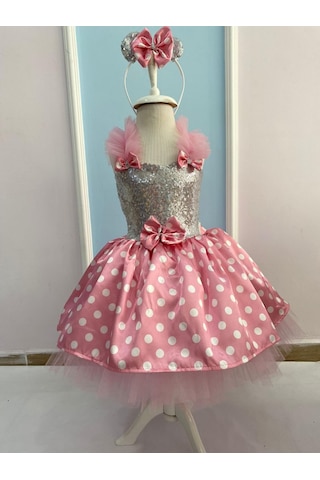 2-3 Yaş Minnie Mouse Pembe Beyaz Kostüm Elbise