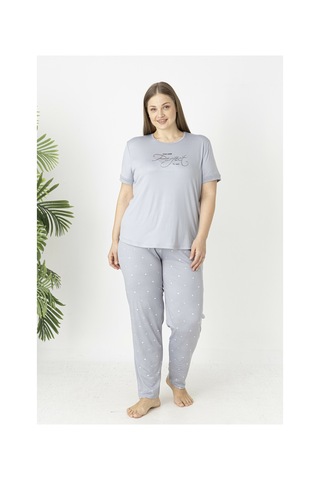 Estiva Kadın Puantiye Alt Desenli Kısa Kollu Soft Battal Pijama Takımı Gri