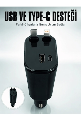 Araç Çakmaklık Şarj Cihazı 120w Type-c & Lightning Kablolu Çoklu Hızlı Şarj İstasyonu Diğer
