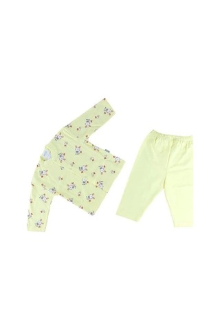 Bebek Pamuklu Önden Çıtçıtlı Tavşanlı Pijama Takım-14797 Sari
